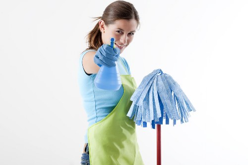 Cleaner arriving for a booked domestic cleaning service
